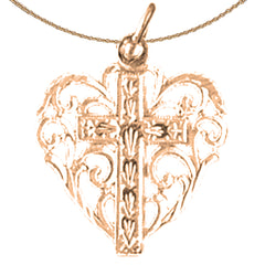 14K or 18K Gold Heart With Cross Pendant