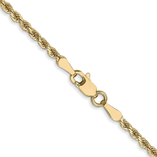 Cadena de cuerda con corte de diamante de 2 mm de oro amarillo de 14 quilates