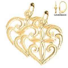 14K or 18K Gold Heart With Cross Earrings