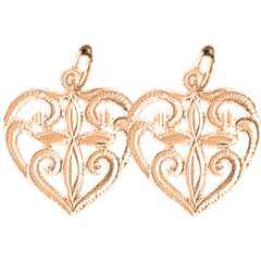 14K or 18K Gold 20mm Heart With Cross Earrings