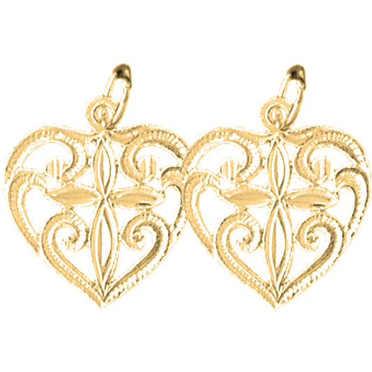 Yellow Gold-plated Silver 20mm Heart With Cross Earrings
