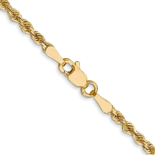 Cadena de cuerda con corte de diamante de 2,5 mm de oro amarillo de 14 quilates