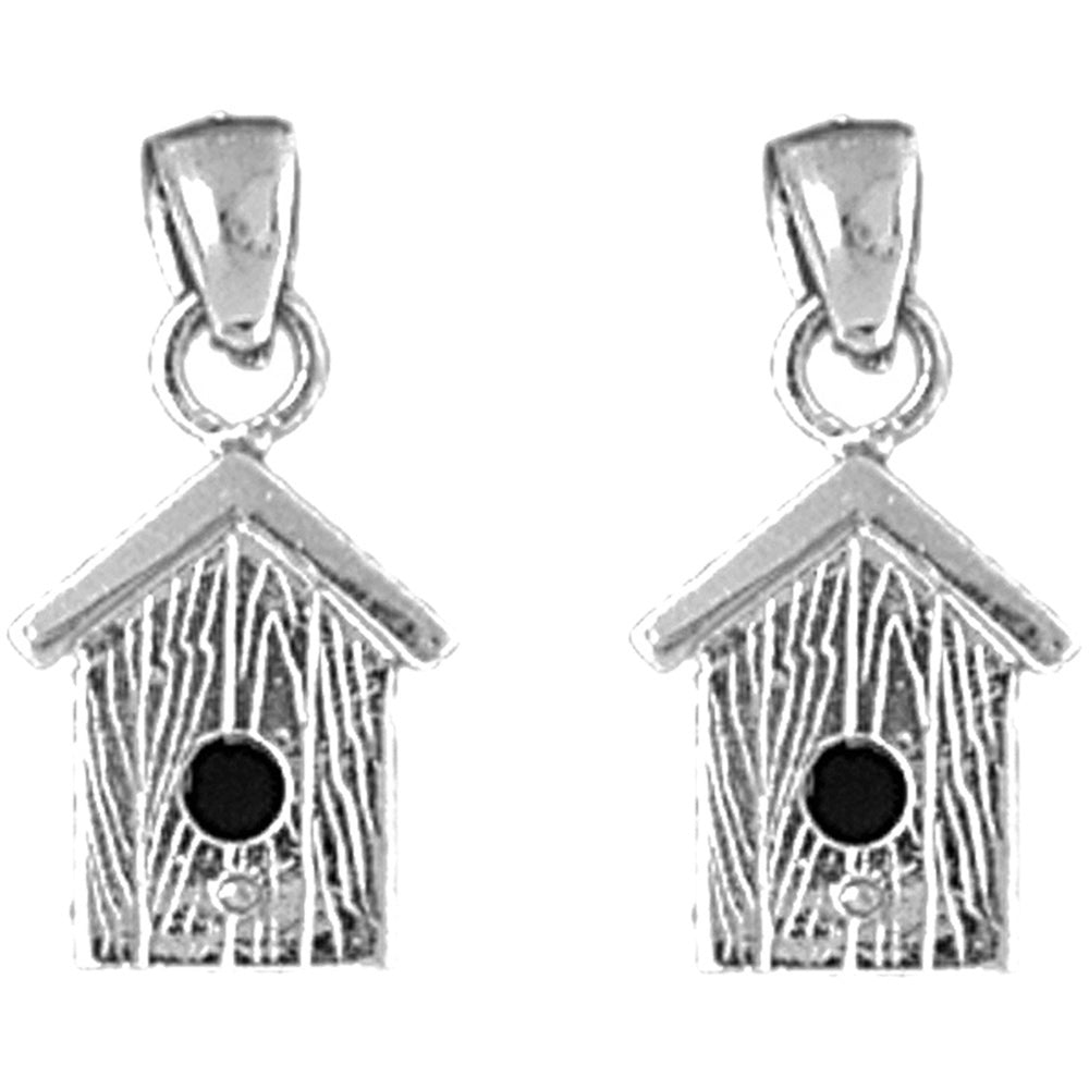 Sterling Silver 20mm Bird House Earrings