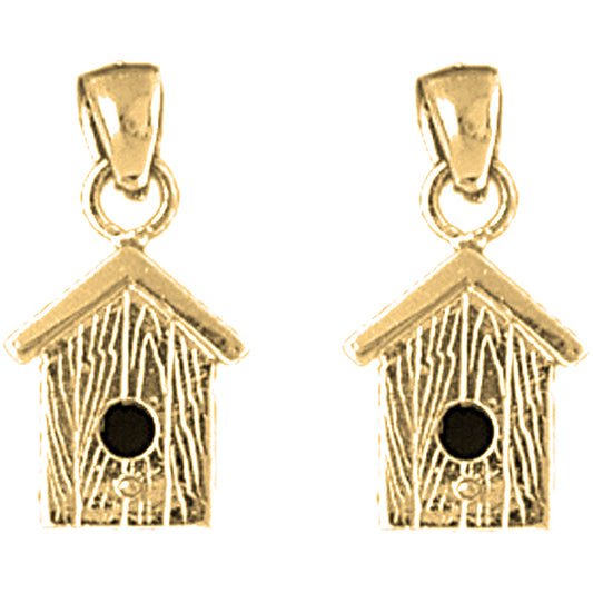 Yellow Gold-plated Silver 20mm Bird House Earrings