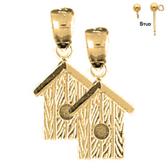 Sterling Silver 19mm Bird House Earrings (White or Yellow Gold Plated)