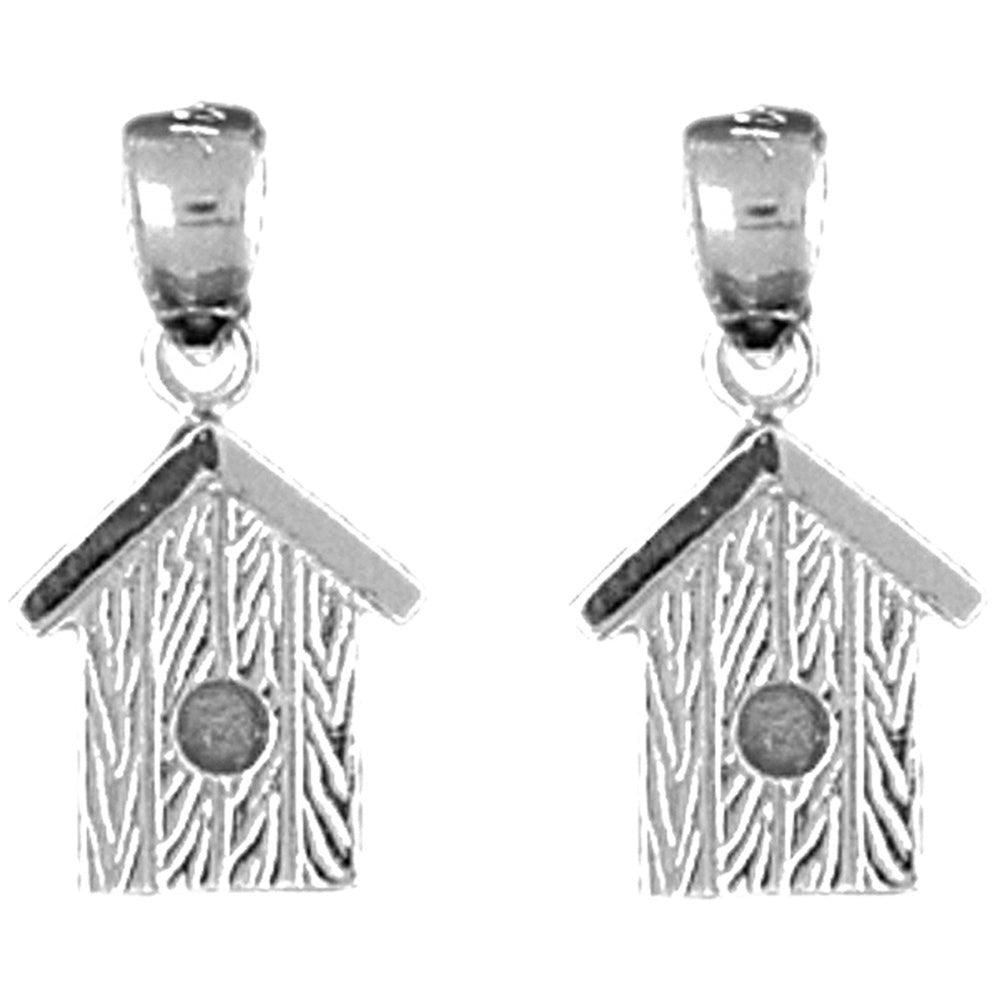 Sterling Silver 19mm Bird House Earrings