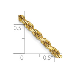 Cadena de cuerda con corte de diamante de 3 mm de oro amarillo de 14 quilates