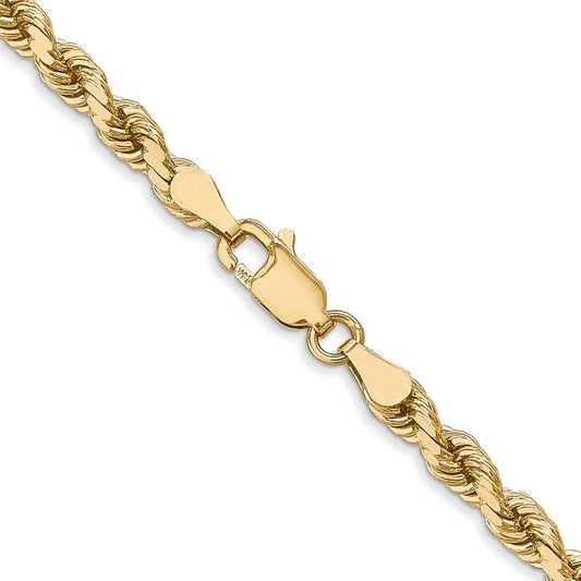 Cadena de cuerda con corte de diamante de 4 mm de oro amarillo de 14 quilates
