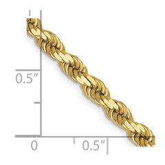 Cadena de cuerda con corte de diamante de 4 mm de oro amarillo de 14 quilates