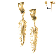 Sterling Silver 27mm Feather Earrings (White or Yellow Gold Plated)