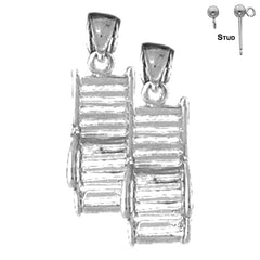 2 mm große Strandstuhl-/Chaiselongue-Ohrringe aus Sterlingsilber (weiß- oder gelbvergoldet)