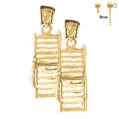2 mm große Strandstuhl-/Chaiselongue-Ohrringe aus Sterlingsilber (weiß- oder gelbvergoldet)