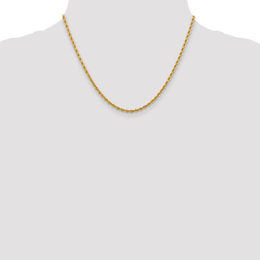 Cadena de cuerda ligera con corte de diamante de 2,75 mm de oro amarillo de 14 quilates