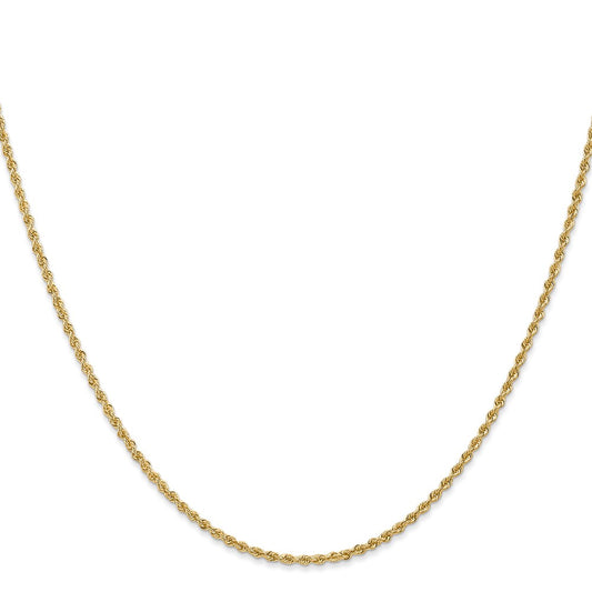 Cadena de cuerda regular sólida de oro amarillo de 14 quilates de 1,8 mm