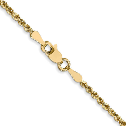 Cadena de cuerda regular sólida de oro amarillo de 14 quilates de 2 mm