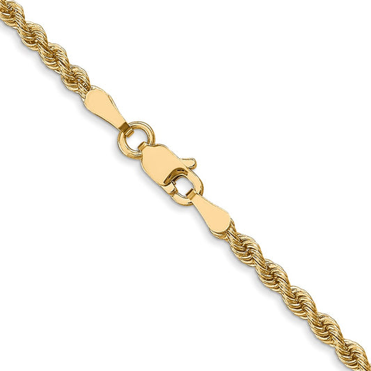 Cadena de cuerda regular sólida de oro amarillo de 14 quilates de 2,5 mm