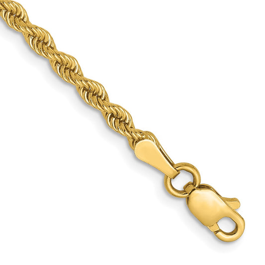 14K Yellow Gold 2.5mm Solid Regular Rope Chain