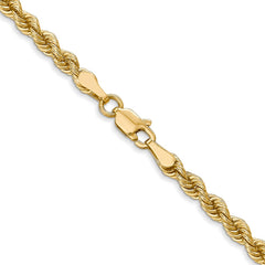 Cadena de cuerda regular sólida de oro amarillo de 14 quilates de 3 mm
