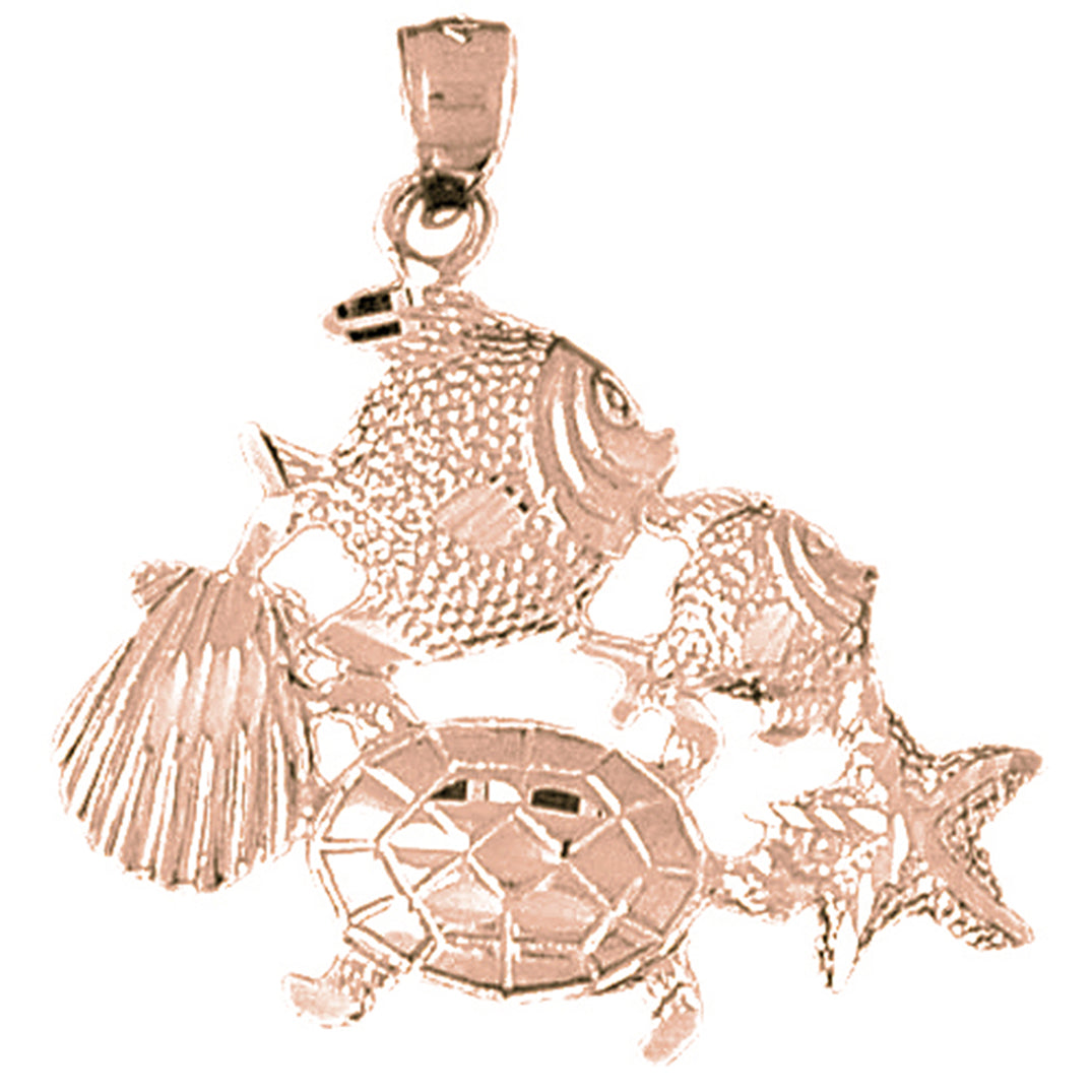 10K, 14K or 18K Gold Turtle, Starfish, Tropical Fish, And Shell Pendant