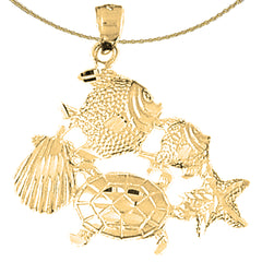 10K, 14K or 18K Gold Turtle, Starfish, Tropical Fish, And Shell Pendant