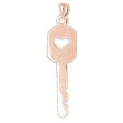 10K, 14K or 18K Gold Heart Key Pendant