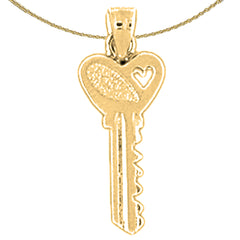 Colgante de llave en forma de corazón de oro de 14 quilates o 18 quilates
