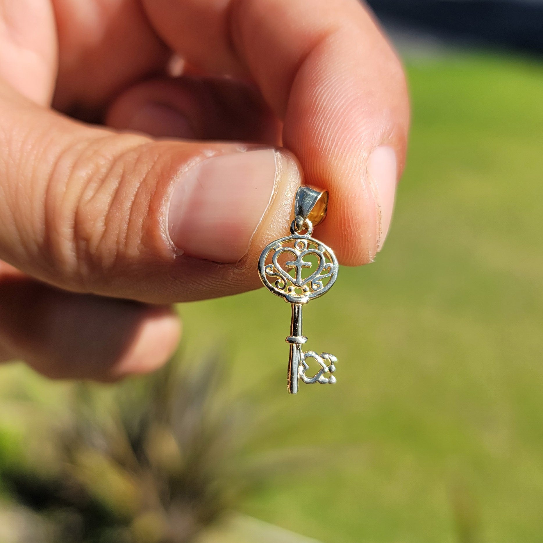 14K or 18K Gold Key With Cross Pendant