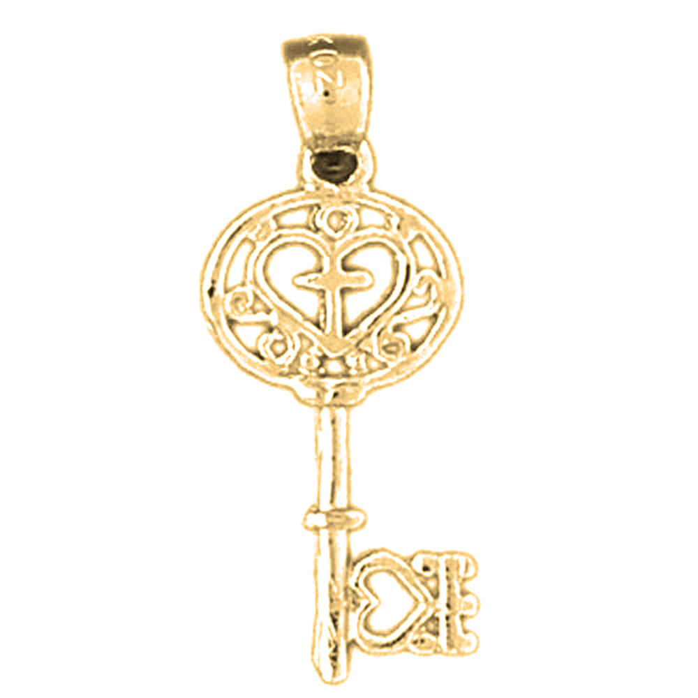 14K or 18K Gold Key With Cross Pendant