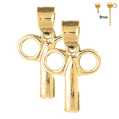 Sterling Silver 22mm Key Earrings (White or Yellow Gold Plated)