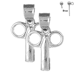 Sterling Silver 22mm Key Earrings (White or Yellow Gold Plated)