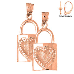 14K or 18K Gold Lock With Key Earrings