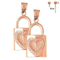 14K or 18K Gold Lock With Key Earrings