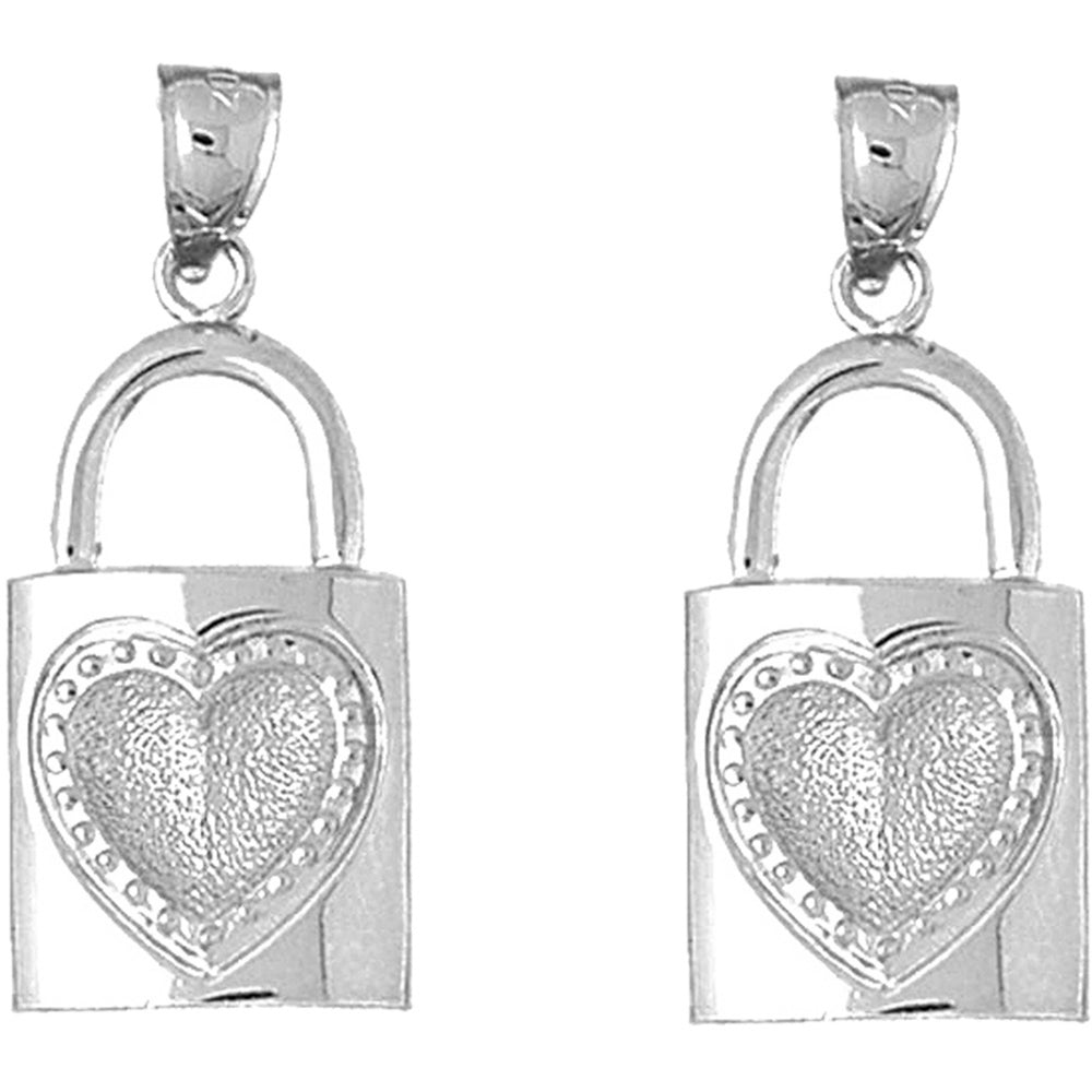 14K or 18K Gold 34mm Lock With Key Earrings