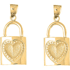 Yellow Gold-plated Silver 34mm Lock With Key Earrings