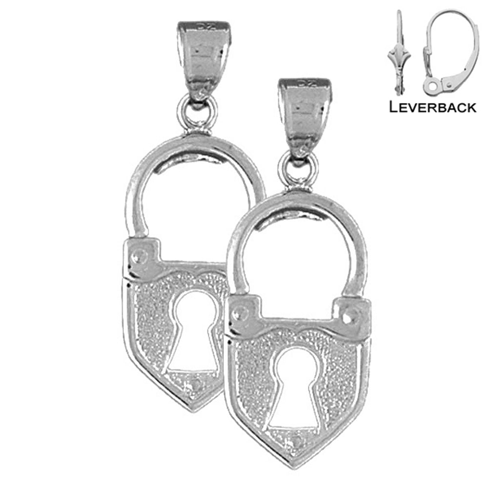 Sterling Silver 34mm Heart Padlock, Lock Earrings (White or Yellow Gold Plated)
