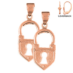 14K or 18K Gold Heart Padlock, Lock Earrings