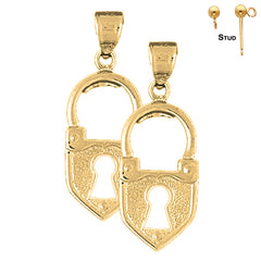 Sterling Silver 34mm Heart Padlock, Lock Earrings (White or Yellow Gold Plated)