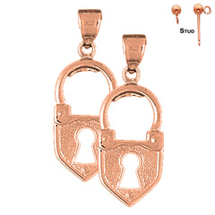 14K or 18K Gold Heart Padlock, Lock Earrings