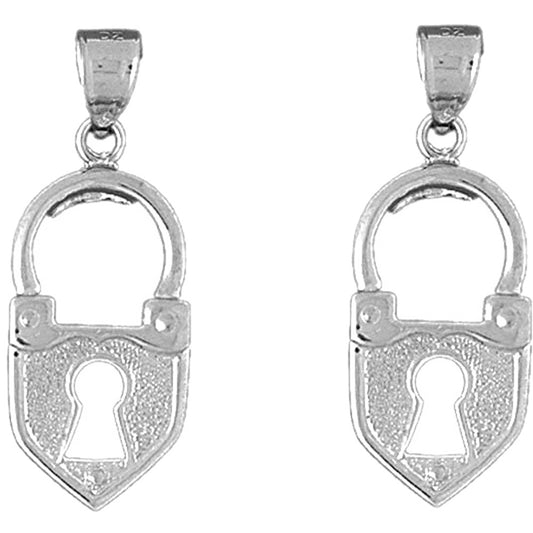 Sterling Silver 34mm Heart Padlock, Lock Earrings