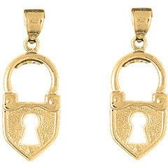 Yellow Gold-plated Silver 34mm Heart Padlock, Lock Earrings