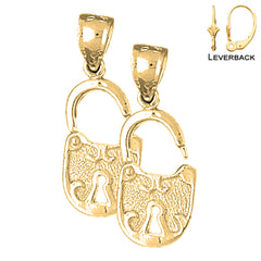 Sterling Silver 28mm Padlock, Lock Earrings (White or Yellow Gold Plated)