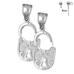 Sterling Silver 28mm Padlock, Lock Earrings (White or Yellow Gold Plated)