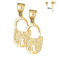 Sterling Silver 28mm Padlock, Lock Earrings (White or Yellow Gold Plated)