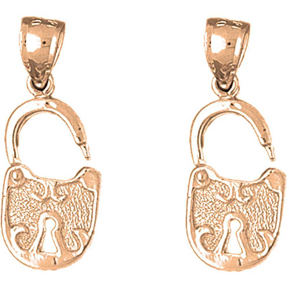 14K or 18K Gold 28mm Padlock, Lock Earrings