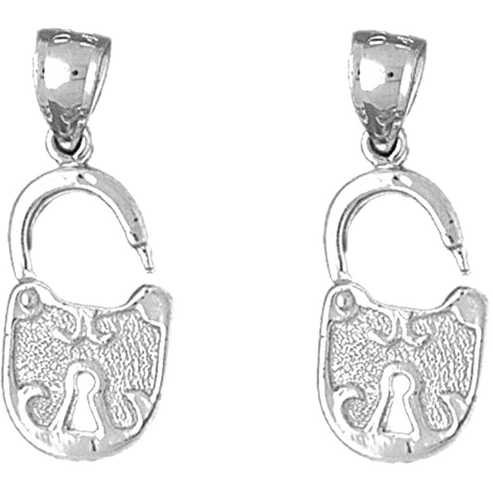 Sterling Silver 28mm Padlock, Lock Earrings