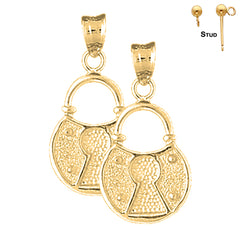 Sterling Silver 27mm Padlock, Lock Earrings (White or Yellow Gold Plated)