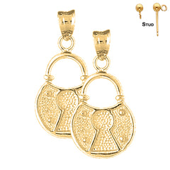 Pendientes con candado y candado de plata de ley de 27 mm (chapados en oro blanco o amarillo)