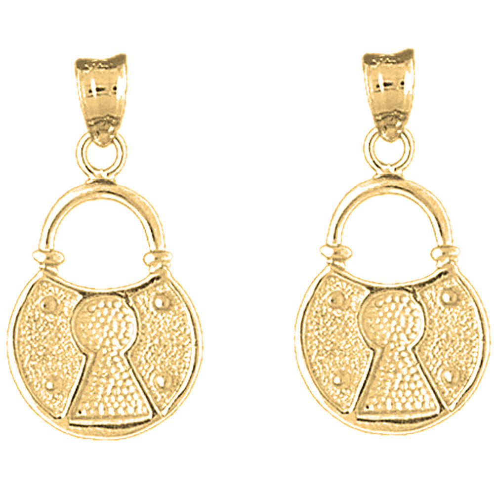 14K or 18K Gold 27mm Padlock, Lock Earrings