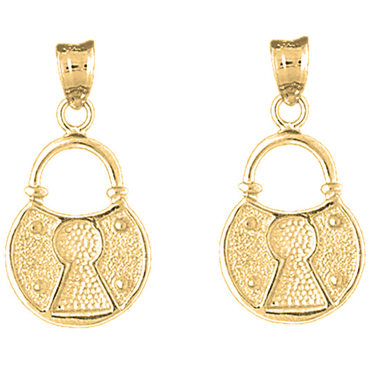 Yellow Gold-plated Silver 27mm Padlock, Lock Earrings