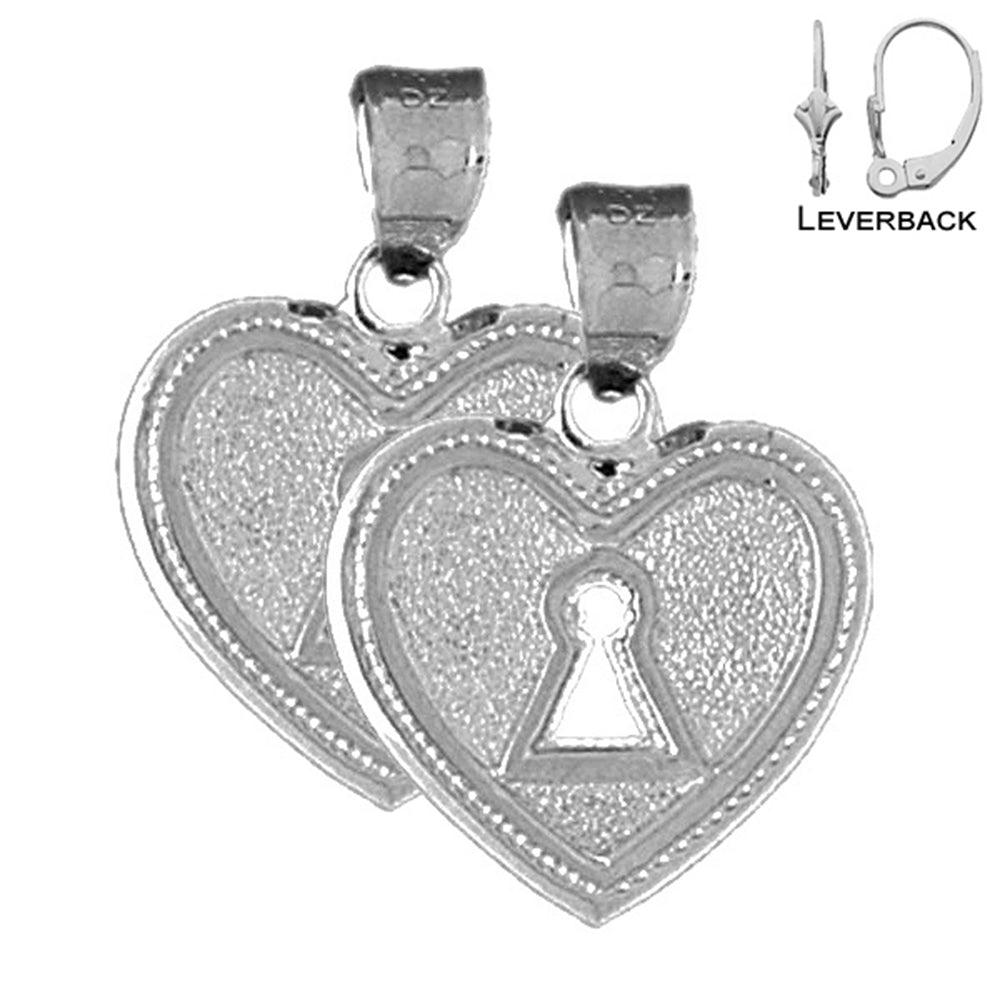 Sterling Silver 25mm Heart Padlock, Lock Earrings (White or Yellow Gold Plated)